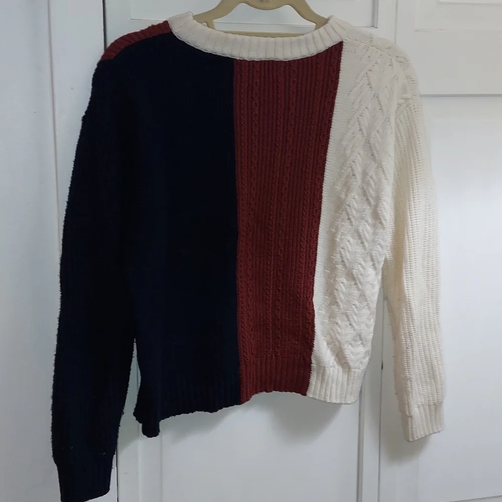 Vintage Banana Republic Colorblock Brown Black Cable knit Cropped Sweater Sz XS